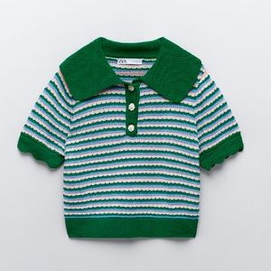 Zara MultiColored Polo top with jewel buttons